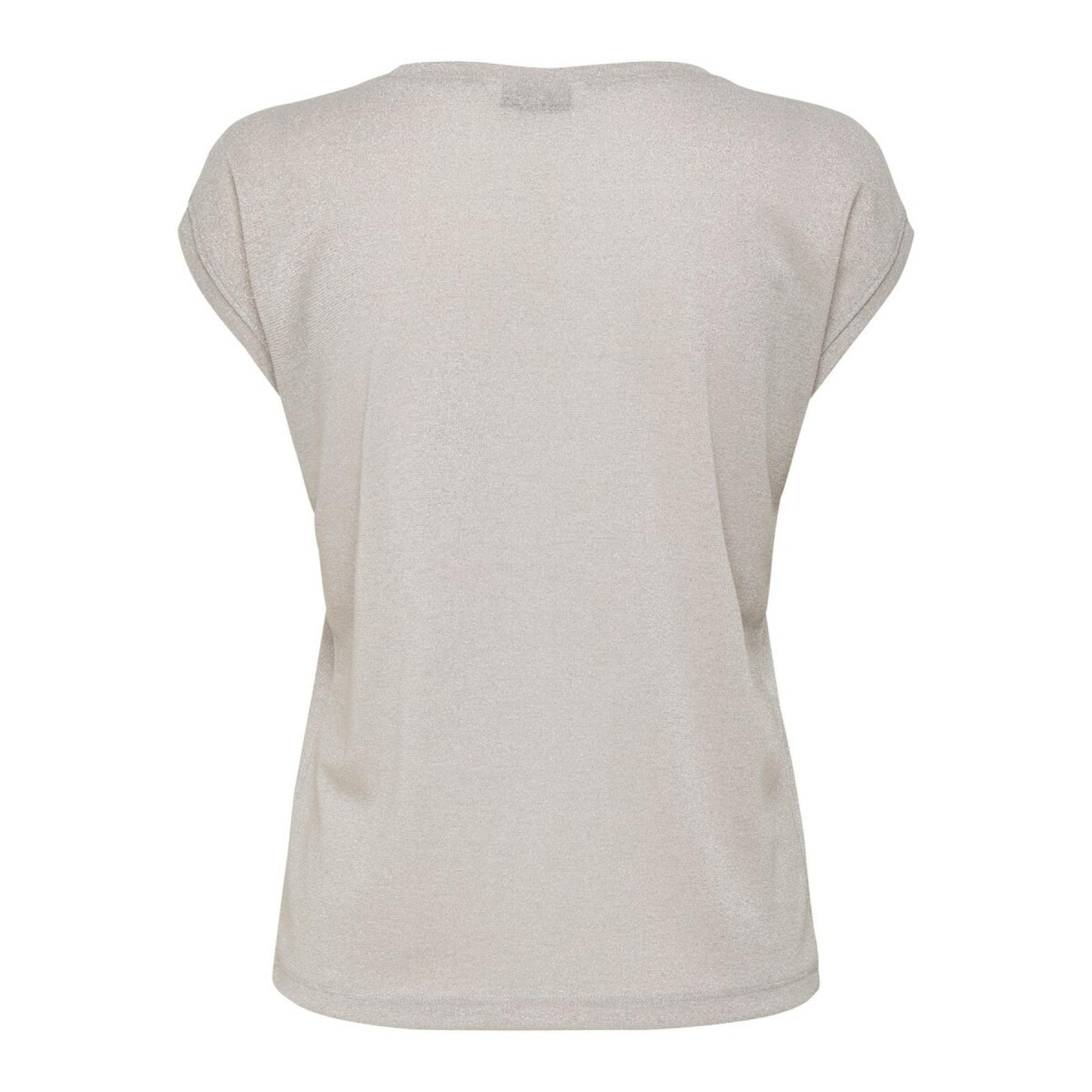 T-shirt femme Only Silvery manches courtes col V lurex