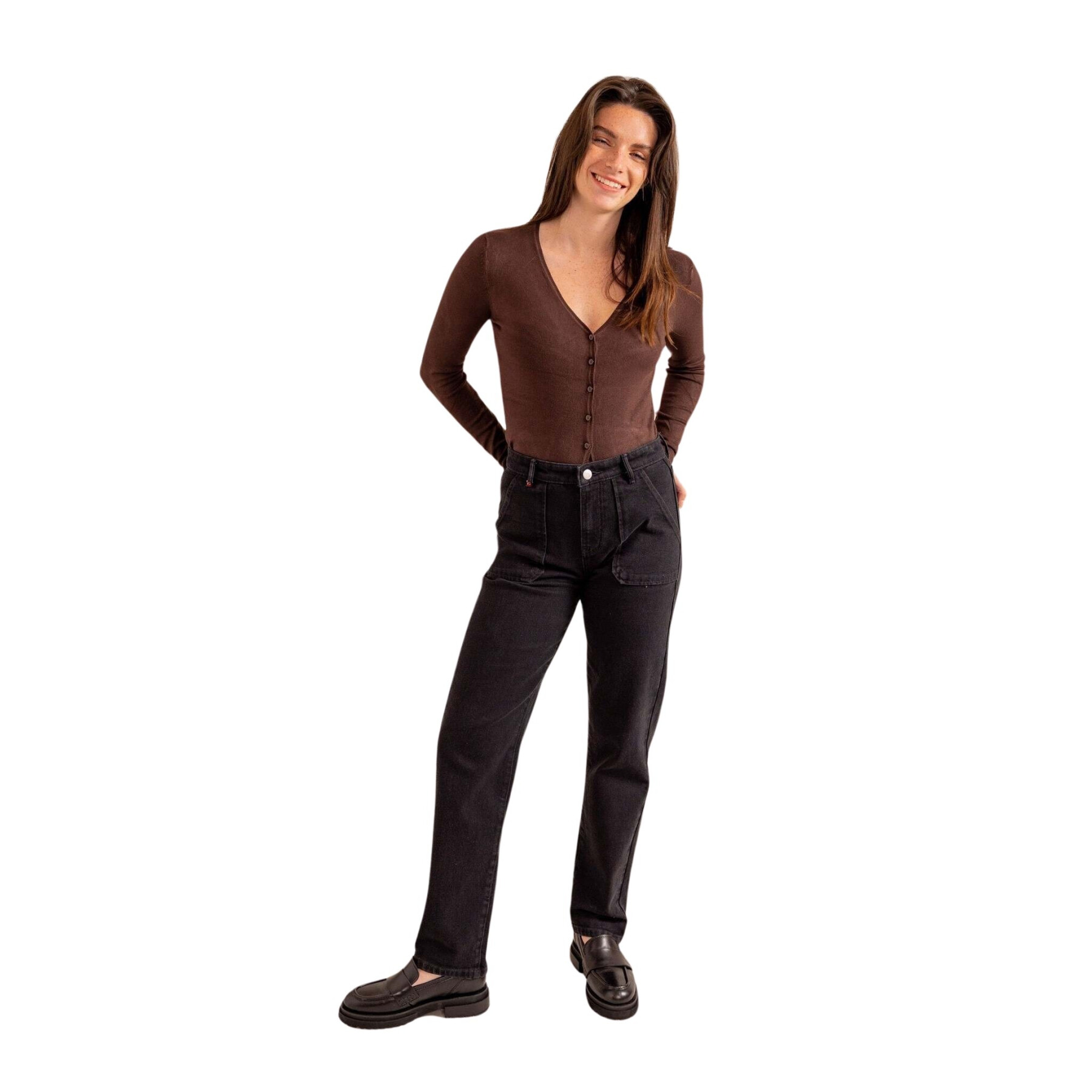 Jeans mom confort noir taille mi-haute en coton femme F.A.M. Paris Marie