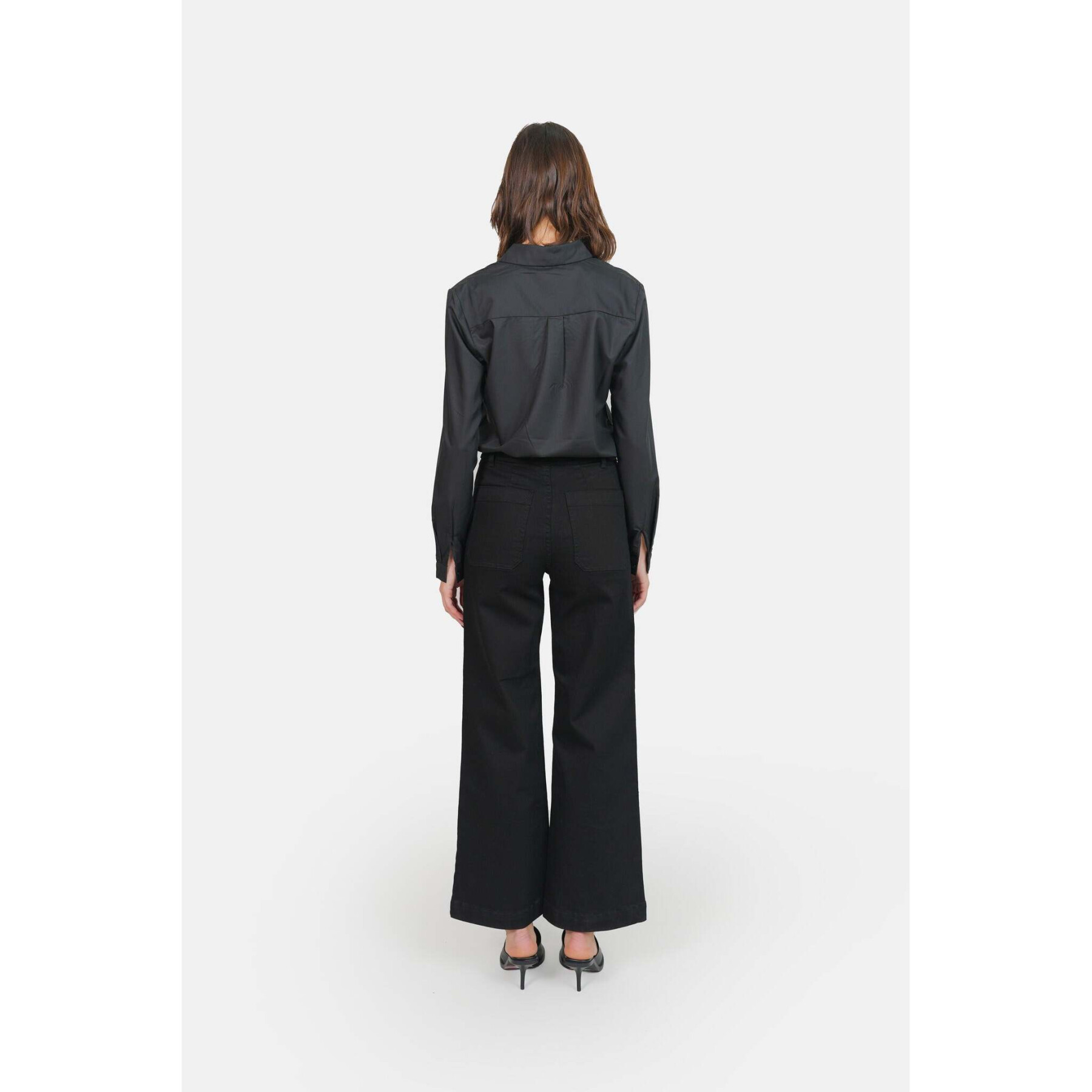 Jeans évasé noir taille haute en coton stretch femme F.A.M. Paris Fauve
