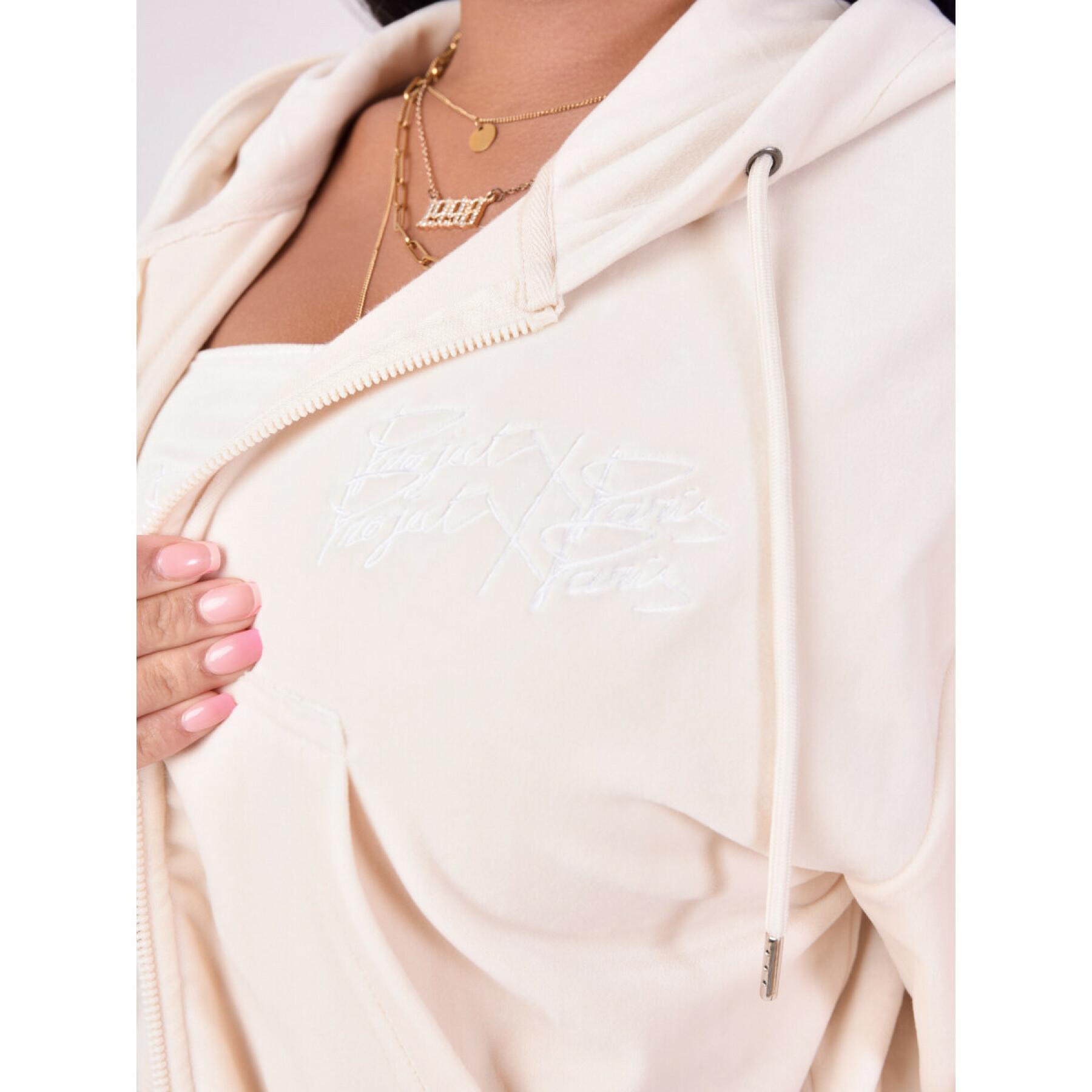 Sweatshirt à capuche en velours double logo femme Project X Paris