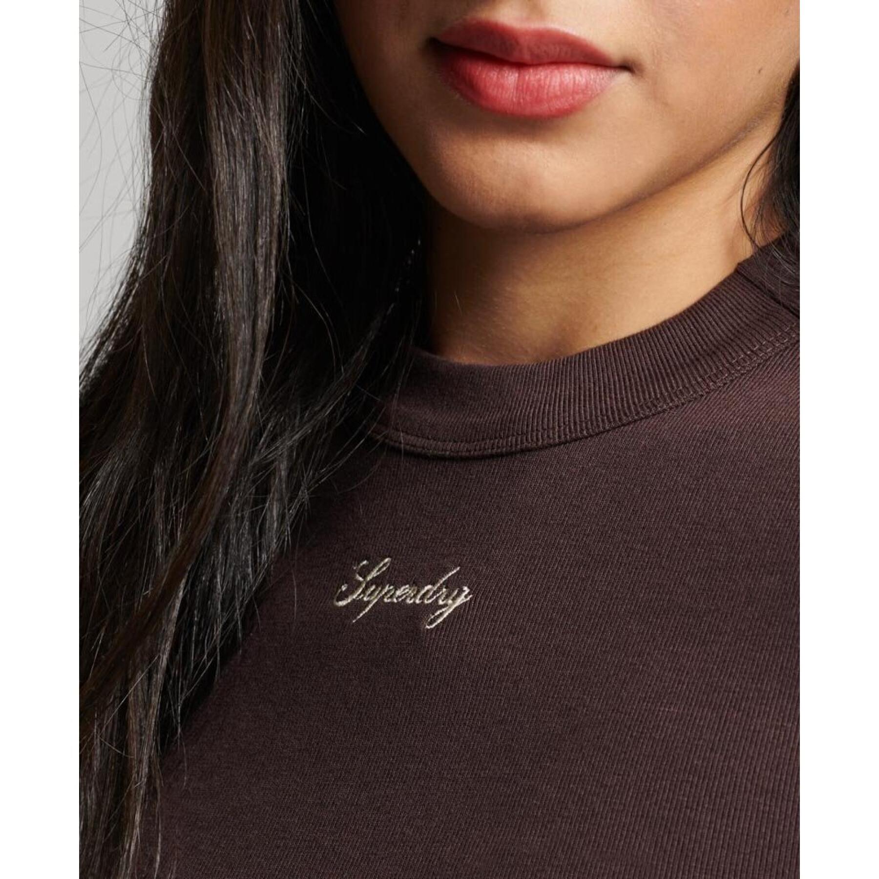 T-shirt ajusté côtelé brodé à manches longues femme Superdry
