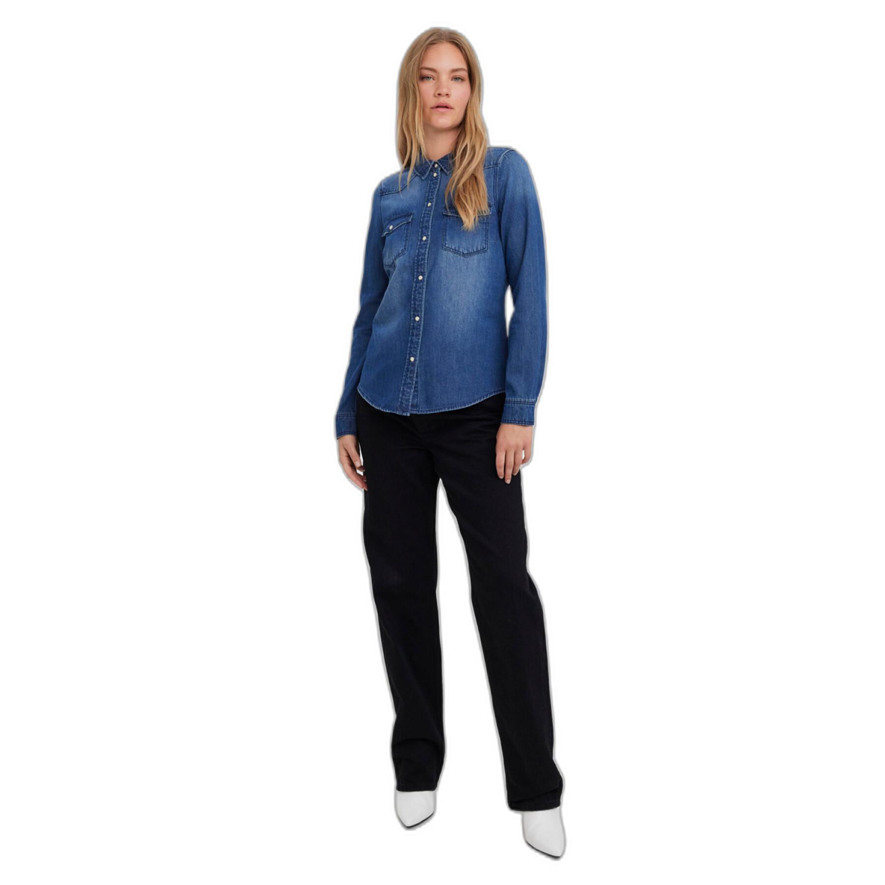 Chemise jean ajustée manches longues femme Vero Moda Maria Mix New
