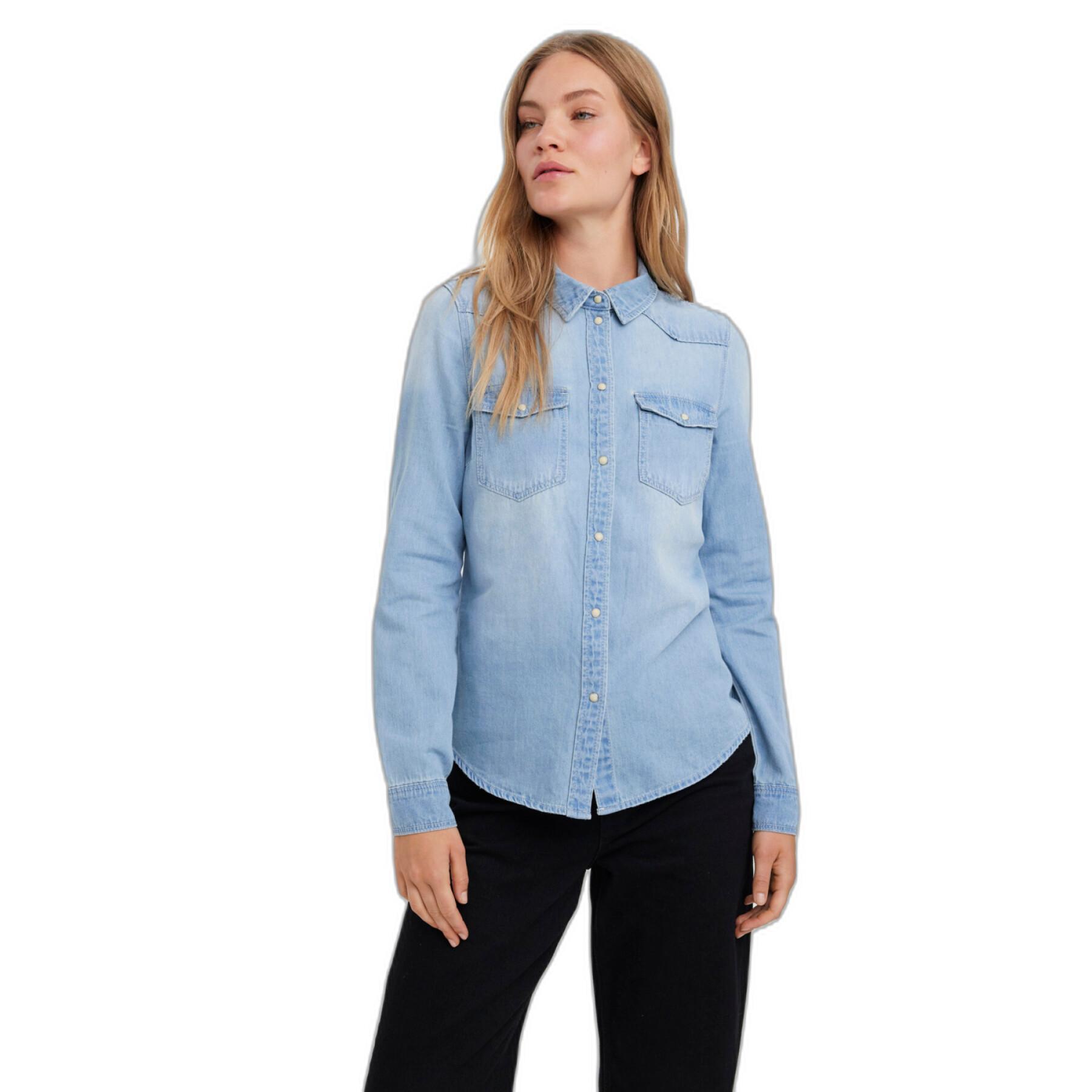Chemise jean ajustée manches longues femme Vero Moda Maria Mix New
