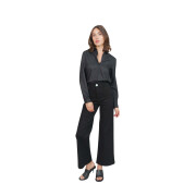 Jeans évasé noir taille haute en coton stretch femme F.A.M. Paris Fauve