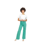 Jeans évasé vert taille haute en coton stretch femme F.A.M. Paris Fauve
