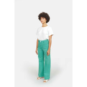 Jeans évasé vert taille haute en coton stretch femme F.A.M. Paris Fauve
