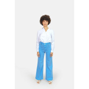 Jeans évasé bleu royale taille haute en coton stretch femme F.A.M. Paris Fauve